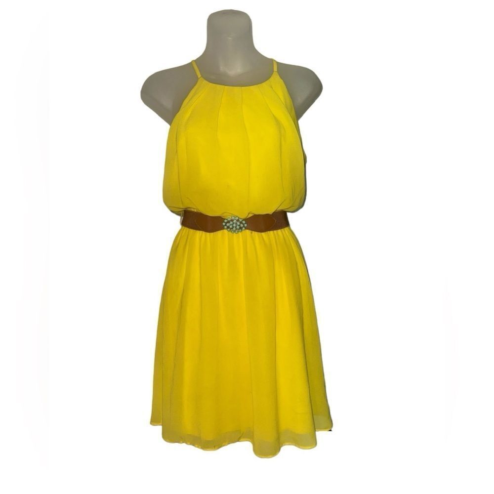 BCX Yellow Sheath Sleeveless Belted Dress size Medium M